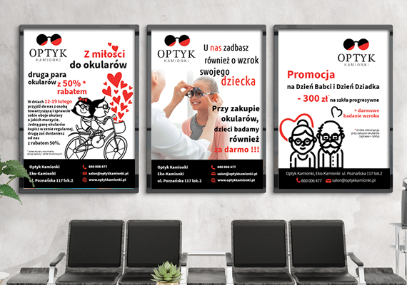 Projekty plakatów reklamowych.